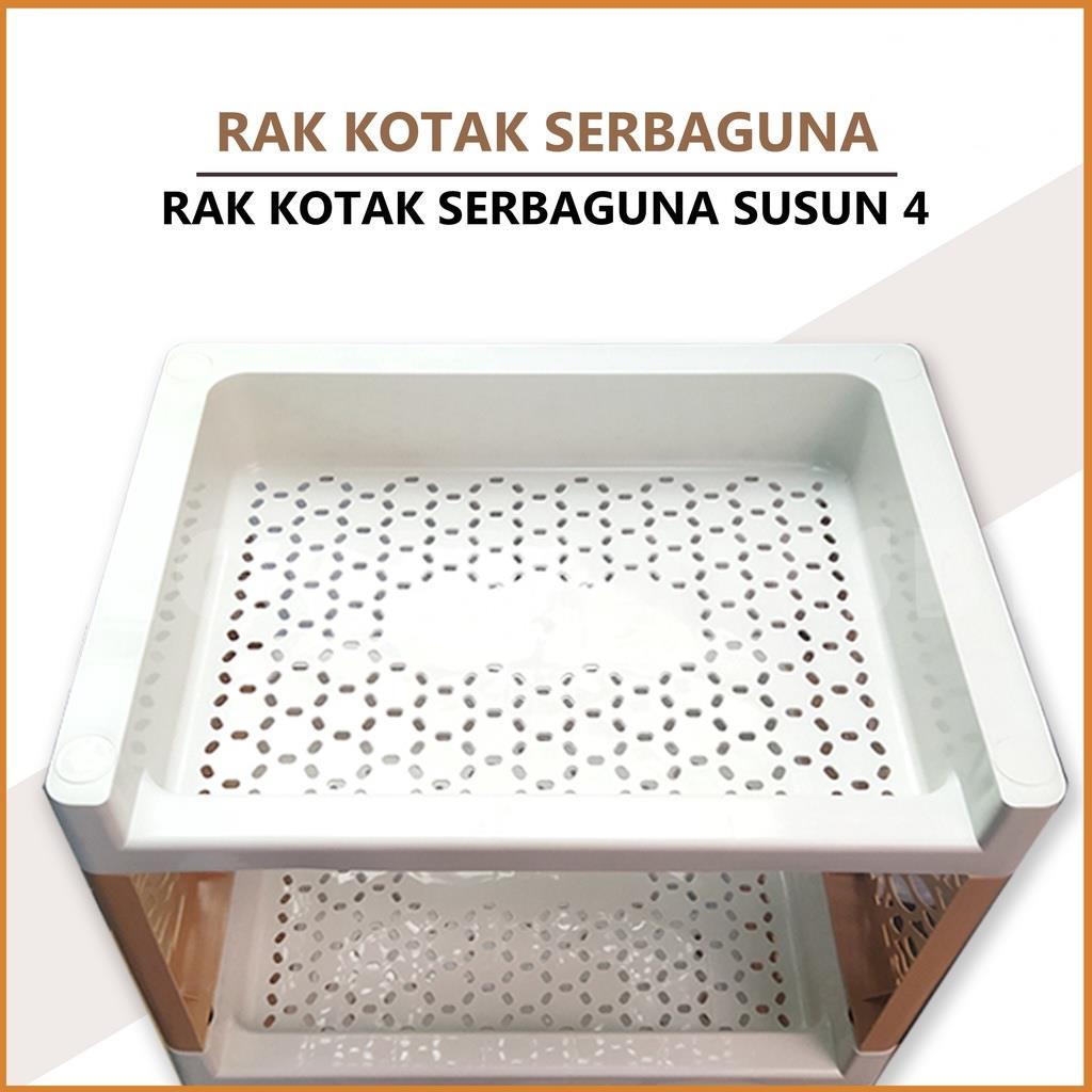 OTS 985 - Rak Plastik Multifungsi 4 Susun dengan Roda Rak Portable Troli Kokoh Serbaguna
