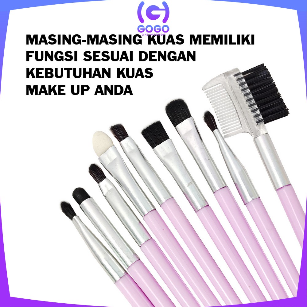 GOGO-K103 Brush Make Up Set Isi 12PCS Portable Kit / Kuas Make Up Lengkap Wanita / Kuas Kosmetik Foundation Blush On Makeup Tools