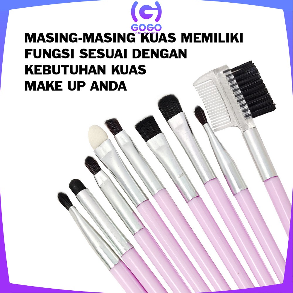 GOGO-K103 Brush Make Up Set Isi 12PCS Portable Kit / Kuas Make Up Lengkap Wanita / Kuas Kosmetik Foundation Blush On Makeup Tools