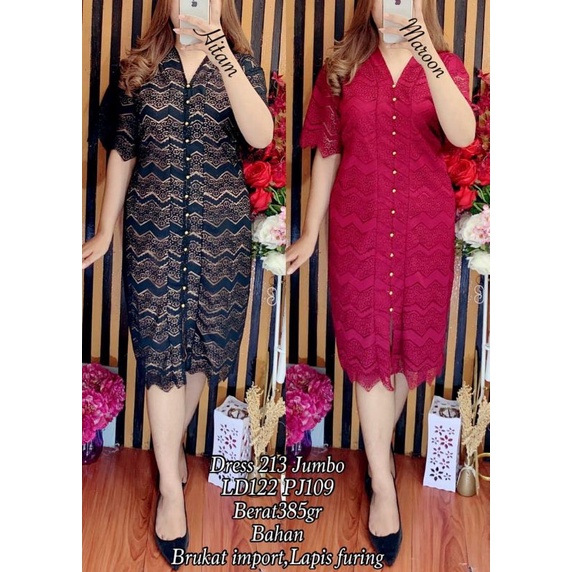 dress brokat jumbo merah maroon 5L
