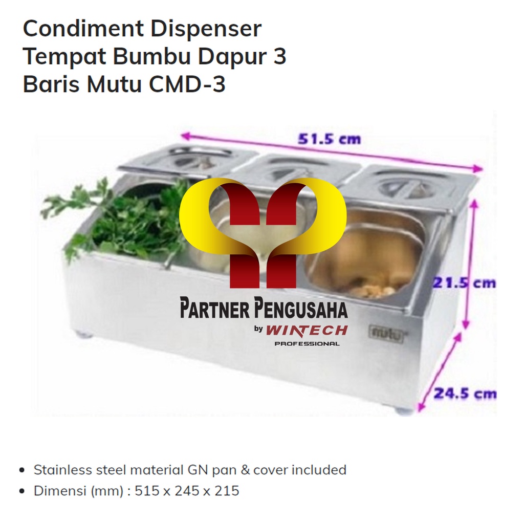 Mutu CMD-3 Condiment Dispenser Tempat Bumbu Stainless Steel Restoran - Topping Wadah Es krim