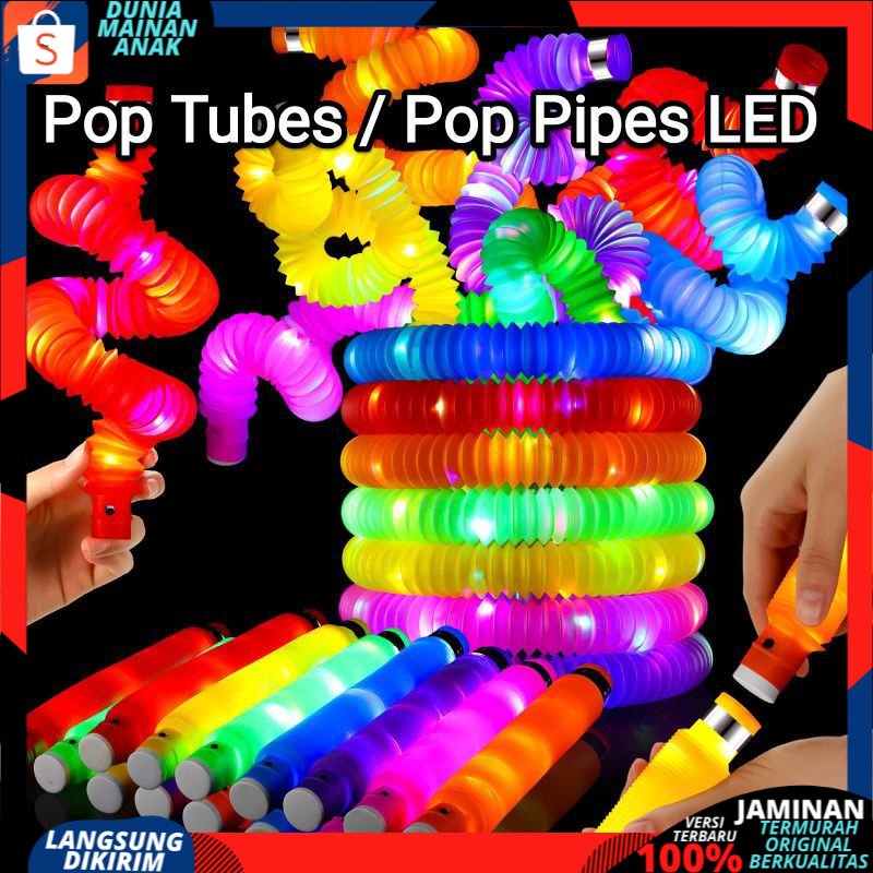 Mainan Lampu Stick Pipa Selang Fidget Toy / mainan pipa lampu Pop Pipes / Mainan Viral CEV Light Up Pop Tubes