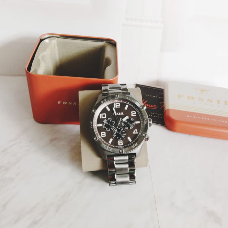 Jam Tangan Cowok Fossil Brox Smoke Stainless Steel BQ2533