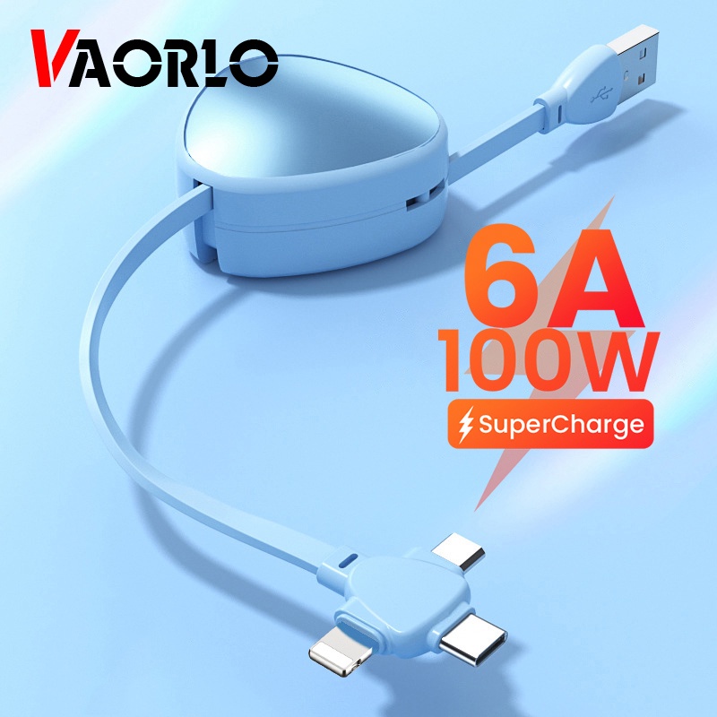 Kabel Charger USB Tipe C 6A 100W Retractable