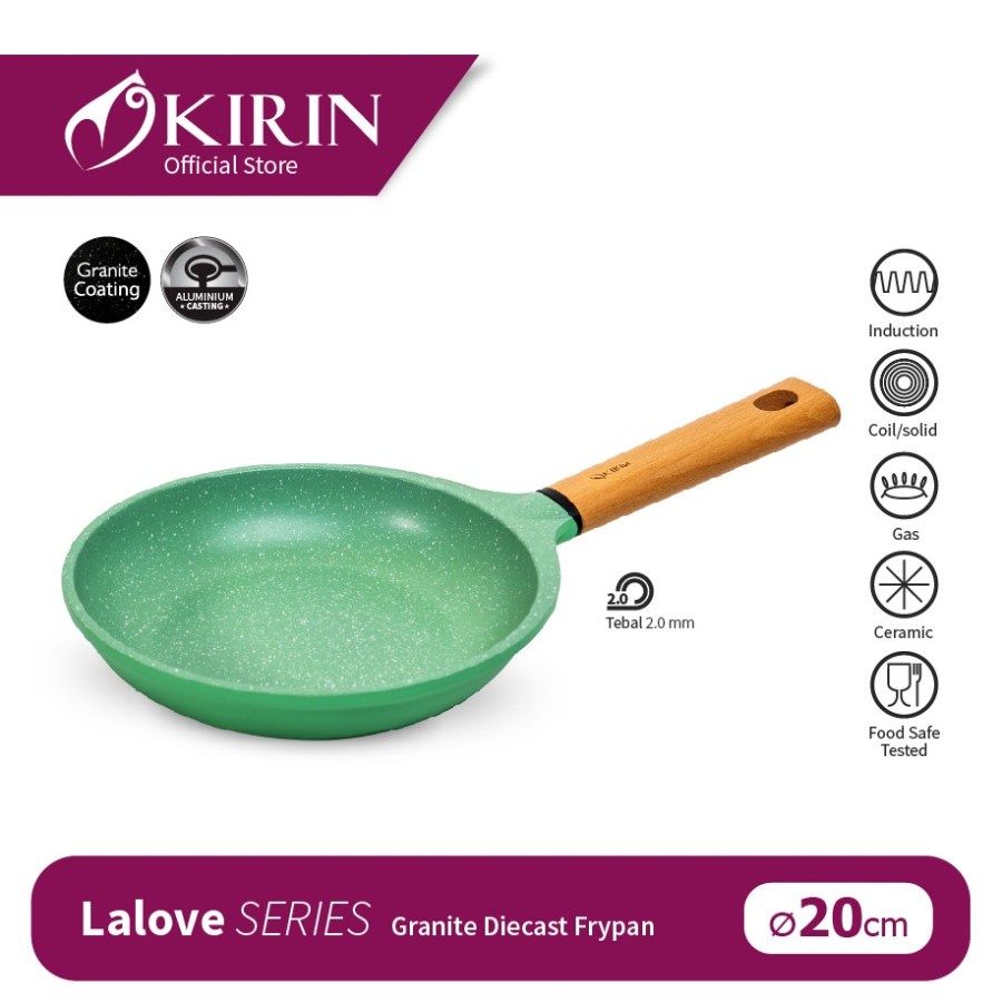 Kirin Lalove Series Wajan Anti Lengket Granite Frypan 20CM Fry Pan 20 CM Wood Handle