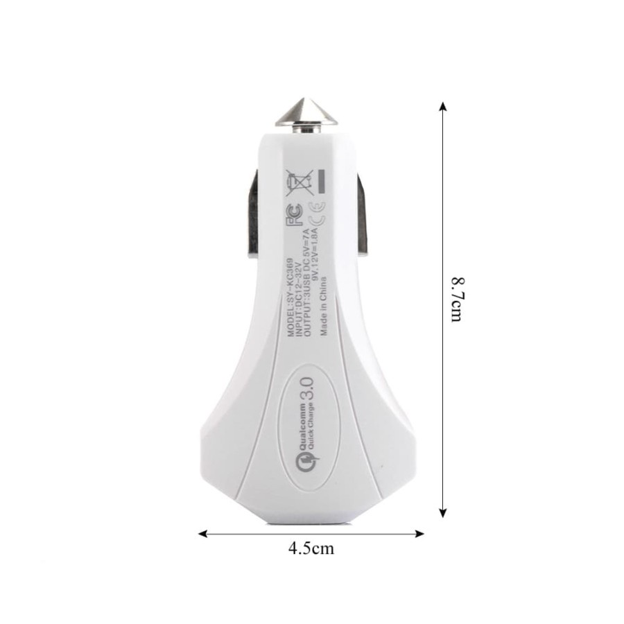Charger Mobil 2 Port USB + Type C Charger 7A Qualcomm Quick Charge 3.0