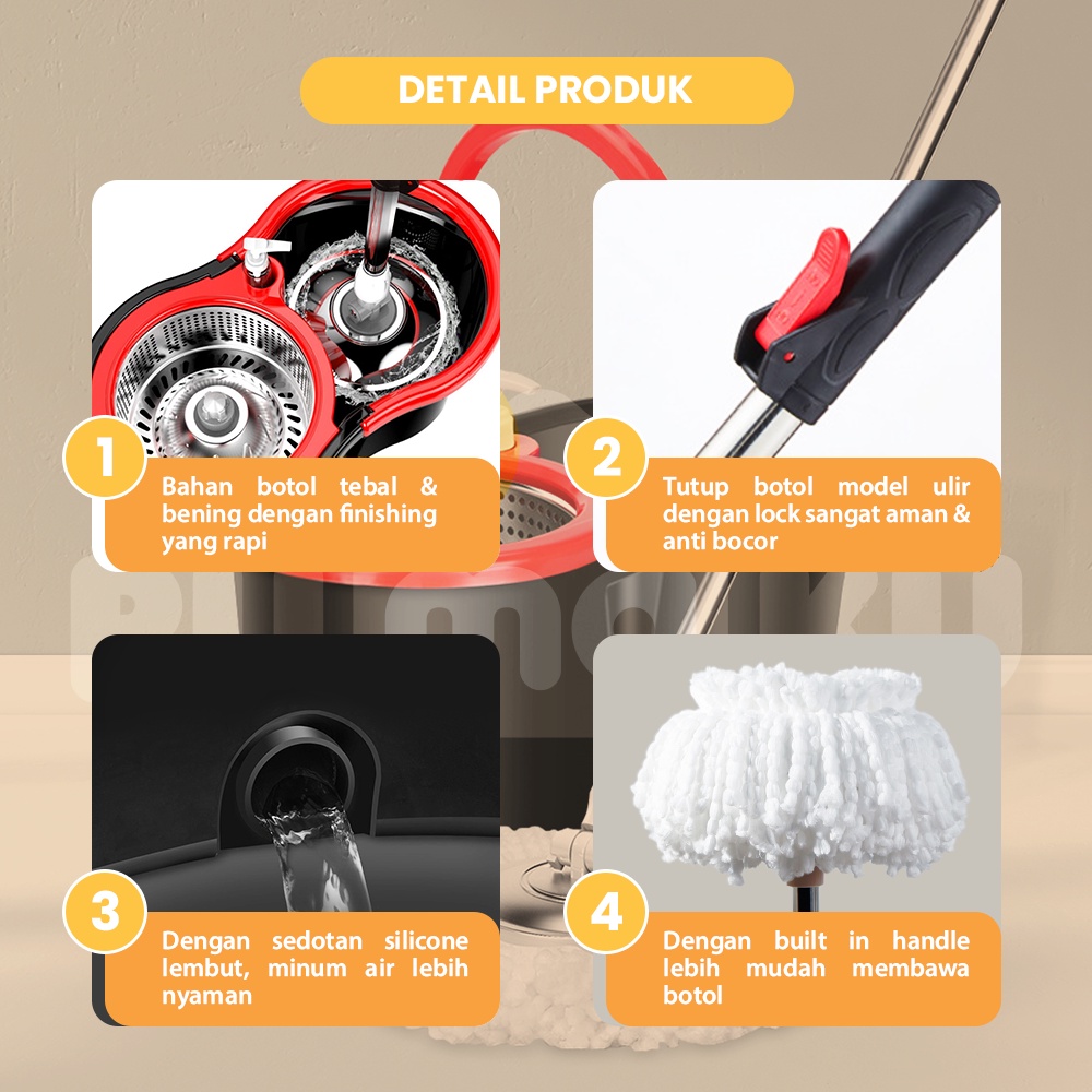 Rumaku Alat Pel Lantai Praktis Peras Otomatis Spin Mop Black - Pel Lantai Ultra Mop Kano