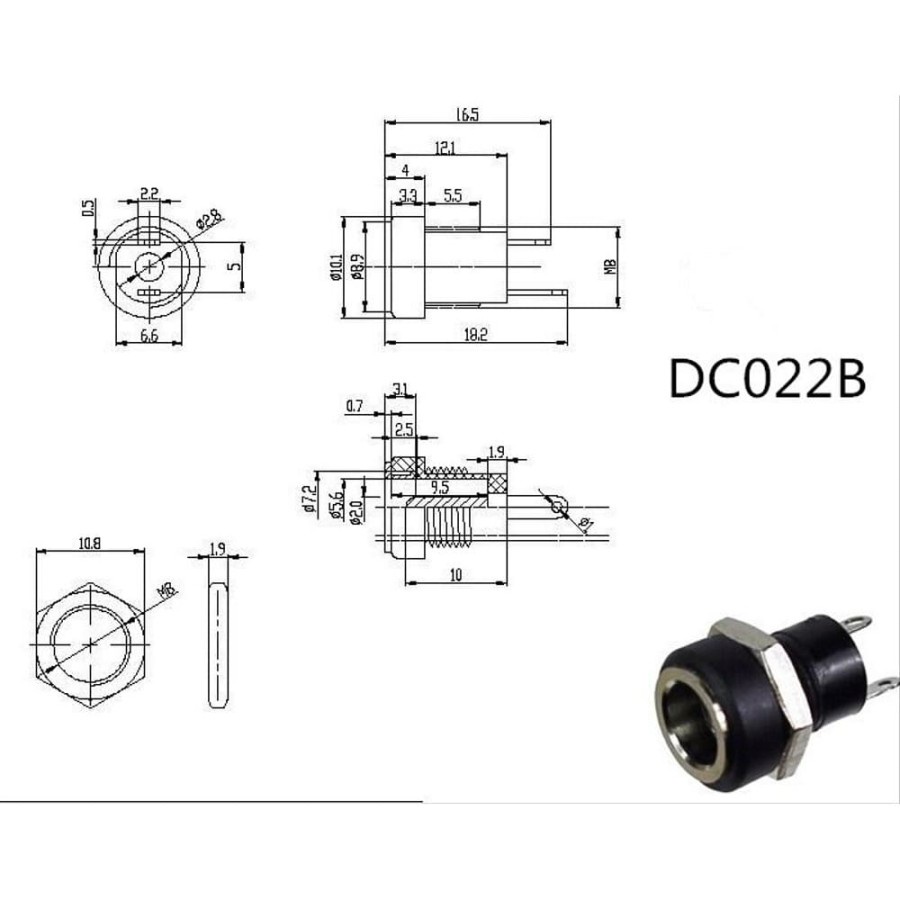 SOKET DC FEMALE POWER SOCKET 3.5X1.35MM PCB PLUG JACK DC022B DC-022B