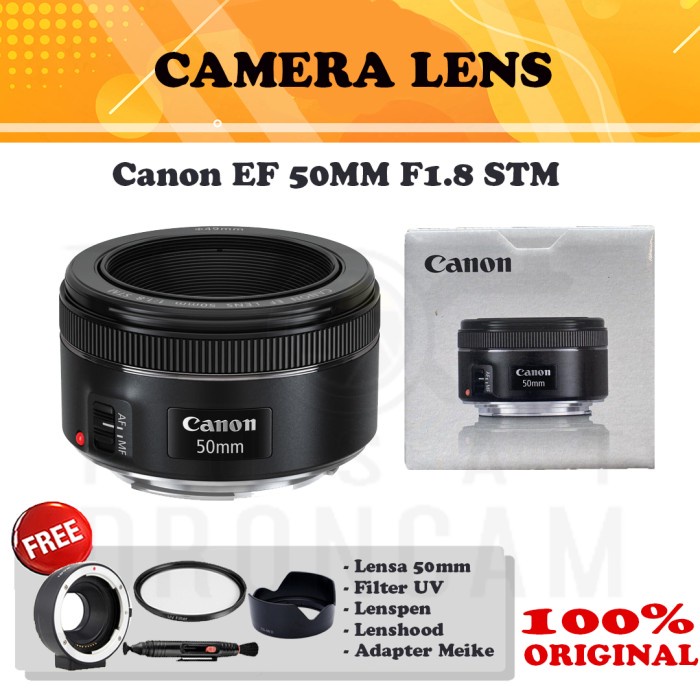 LENSA FIX CANON 50MM F1.8 STM PAKET ADAPTER MEIKE TO CANON EOS M