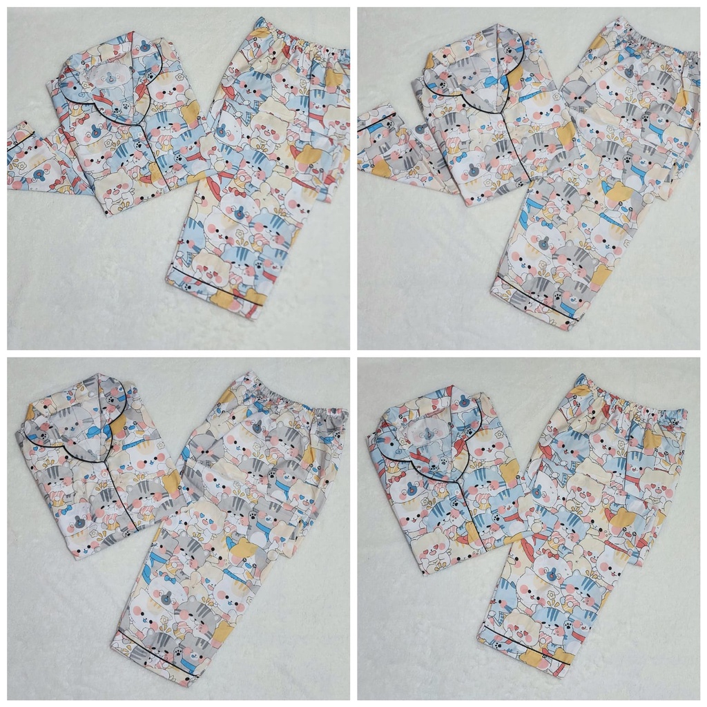 piyama baju tidur dewasa motif kucing part 1 setelan pajamas cewek wanita lengan pendek lengan panjang celana panjang