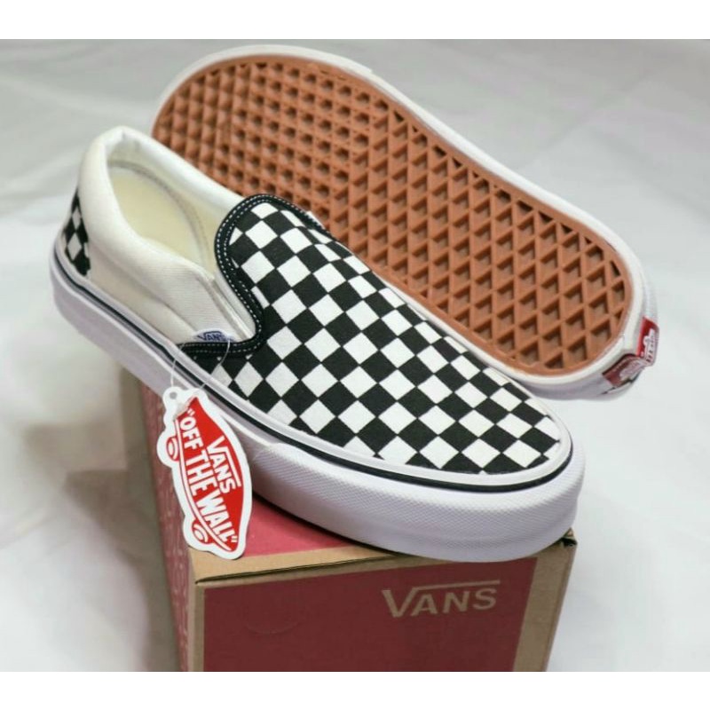 (Bisa COD) Sepatu Vans Slip On Checkerboard Catur Black White Kualitas Premium