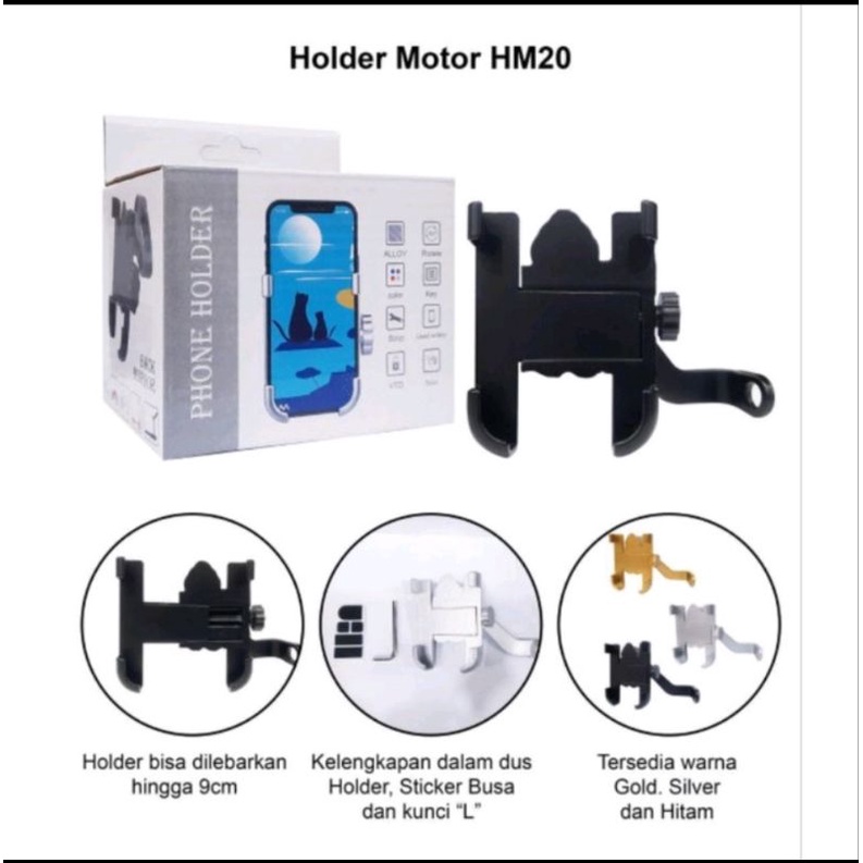 HM20 HOLDER SEPEDA MOTOR MODEL HM20 ALUMUNIUM