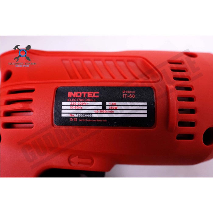 Mesin Bor Tangan Listrik Bolak Balik 350 Watt 10 mm IT 60 INOTEC / Electric Drill Variabl;e Speed 10 mm 350 W IT60 INOTEC