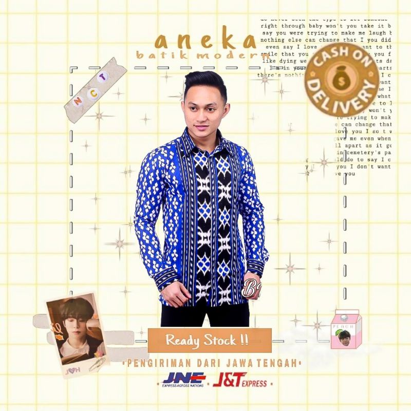 ATASAN BAJU BATIK PRIA COWOK LENGAN PANJANG MOTIF SONGKET ETNIK WARNA BIRU TUA ELEKTRIK