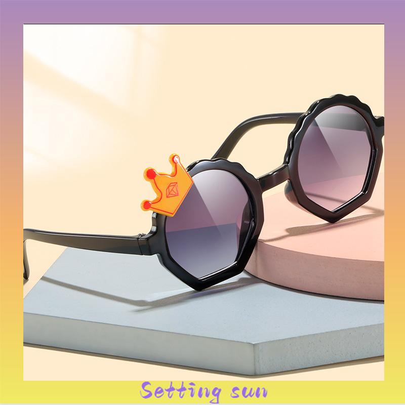 COD✨Kacamata Hitam Anak Kartun Bulat Crown Fashion Kacamata Untuk Anak-Anak TN
