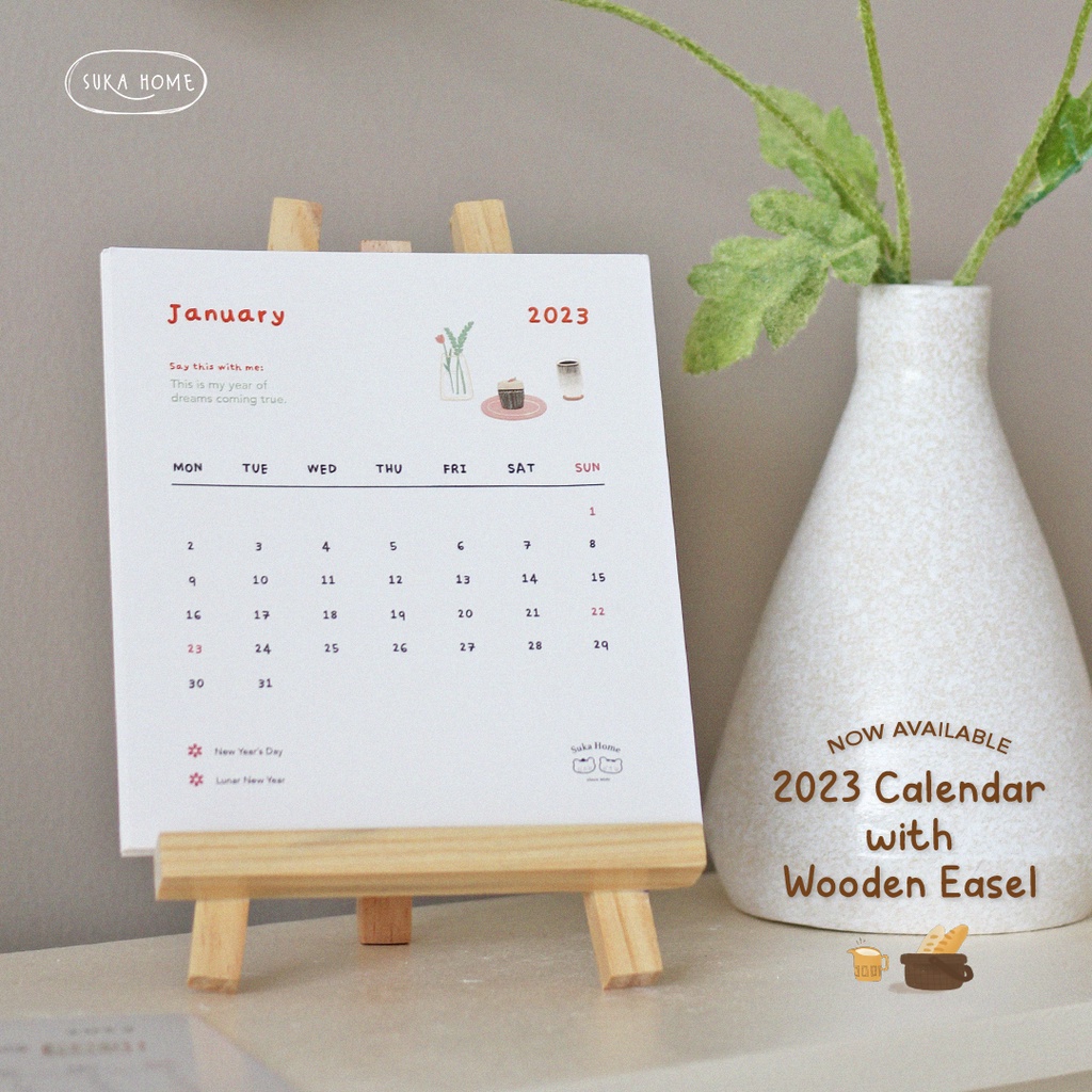 Kalender 2023 Estetik | Kalender Meja Lucu | Kalender Woodstand | Calendar Aesthetic | Journaling Calendar Korean Style | Stand Calendar by Suka Home