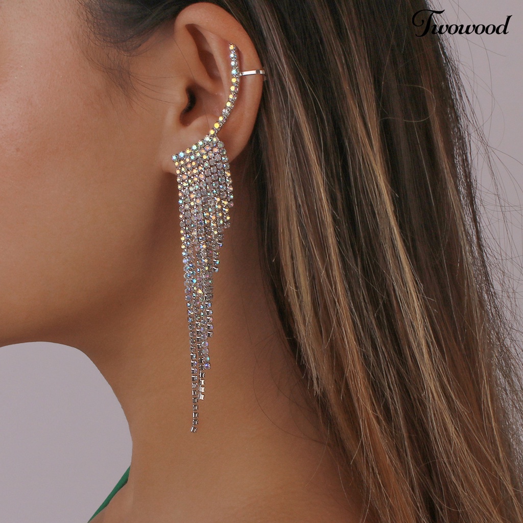 1 Pasang Anting Juntai Panjang Multilayer Aksen Berlian Imitasi
