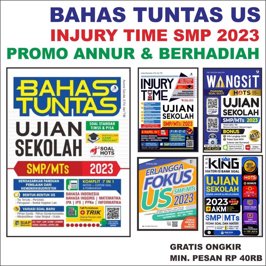 BAHAS TUNTAS UJIAN SEKOLAH SMP/MTs 2023 PROMO & Berhadiah + INJURY TIME US SMP 6 MAPEL IN 1 + ERLANG