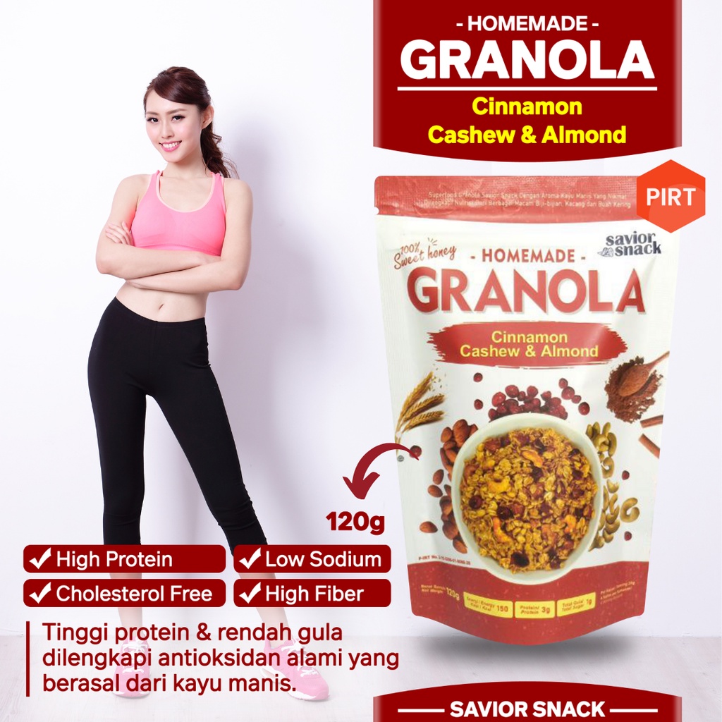 Cemilan Sehat DIET KETO DEBM - SAVIOR SNACK GRANOLA CRUNCHY CINNAMON CASHEW &amp; ALMOND, Makanan DIet Sehat Rendah Kalori,  Snack Penurun Berat Badan Enak Bergizi Tinggi Nutrisi - High Quality