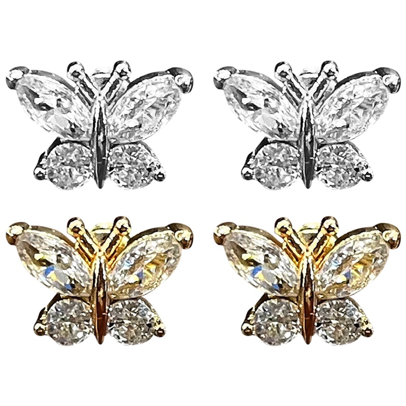 Fancyqube Anting Stud Desain Kupu-Kupu Warna Emas Silver Untuk Wanita