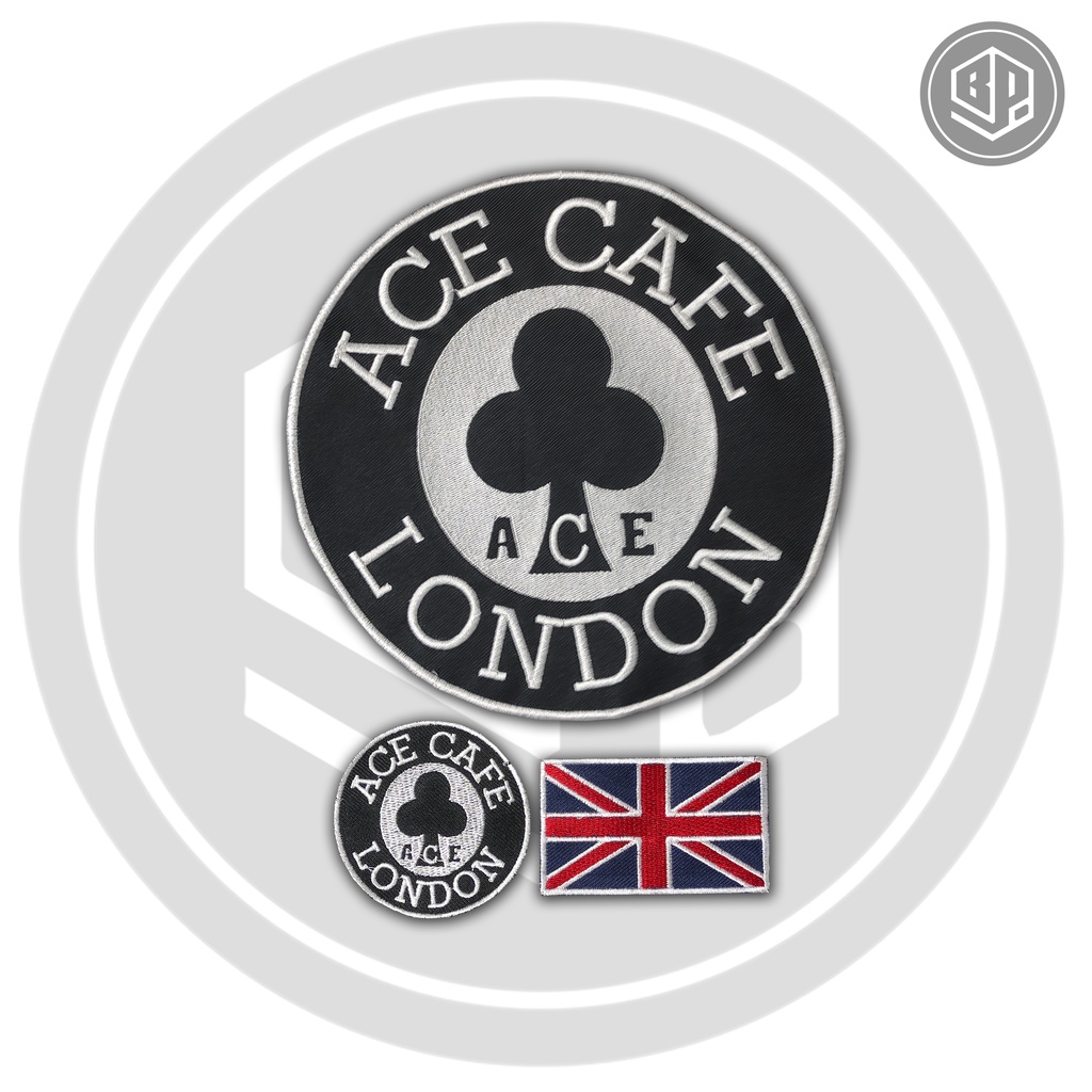 Backpatch Bordir Besar Jahit/Emblem Ace Cafe London /Patch Punggung Besar Dan Kecil Satu set