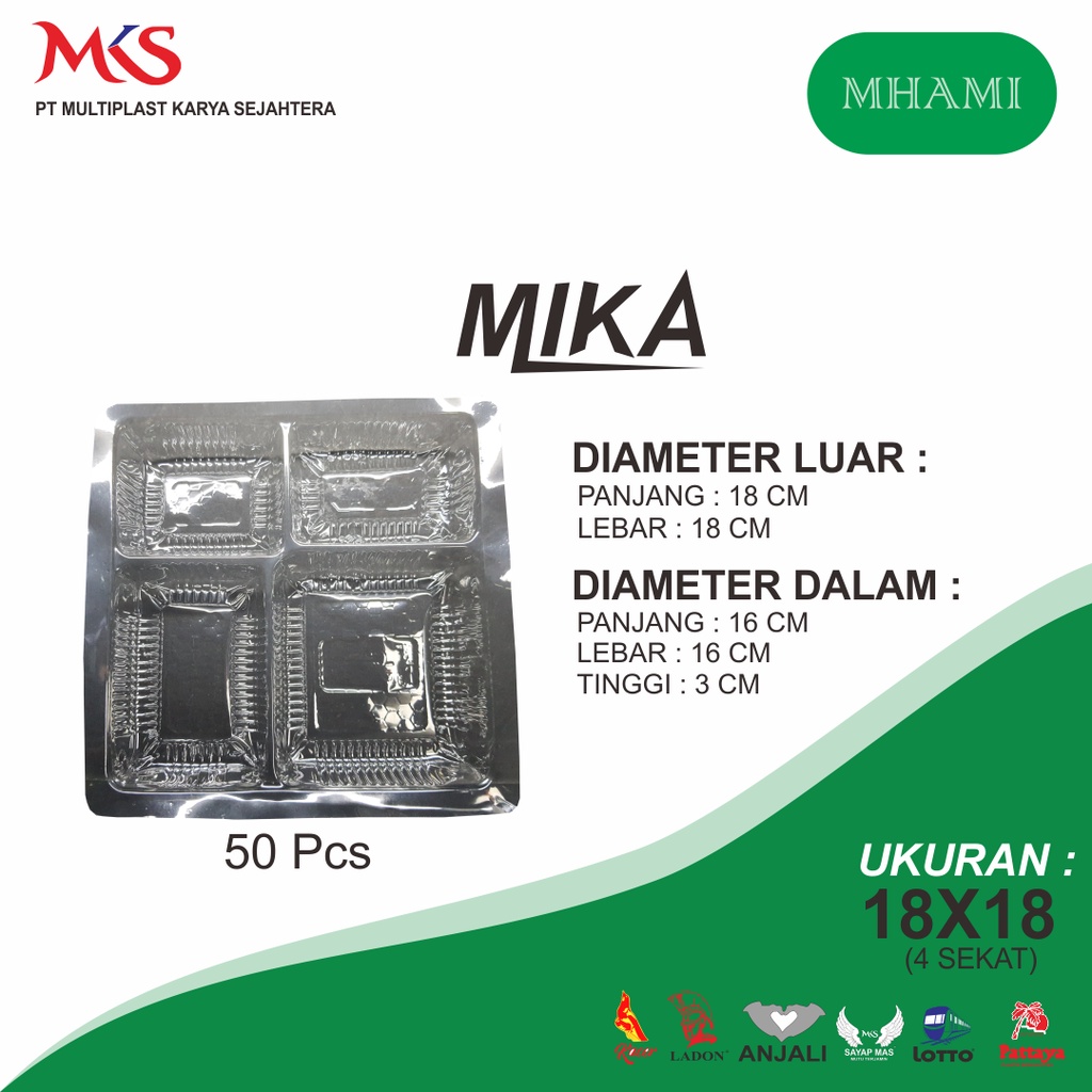 MIKA SEKAT 5 UKURAN 20X20 &MIKA UNTUK DALAM DUS KOTAK 20X20 KATERING & Sekat 4 UK 18X18 UNTUK DUS KO