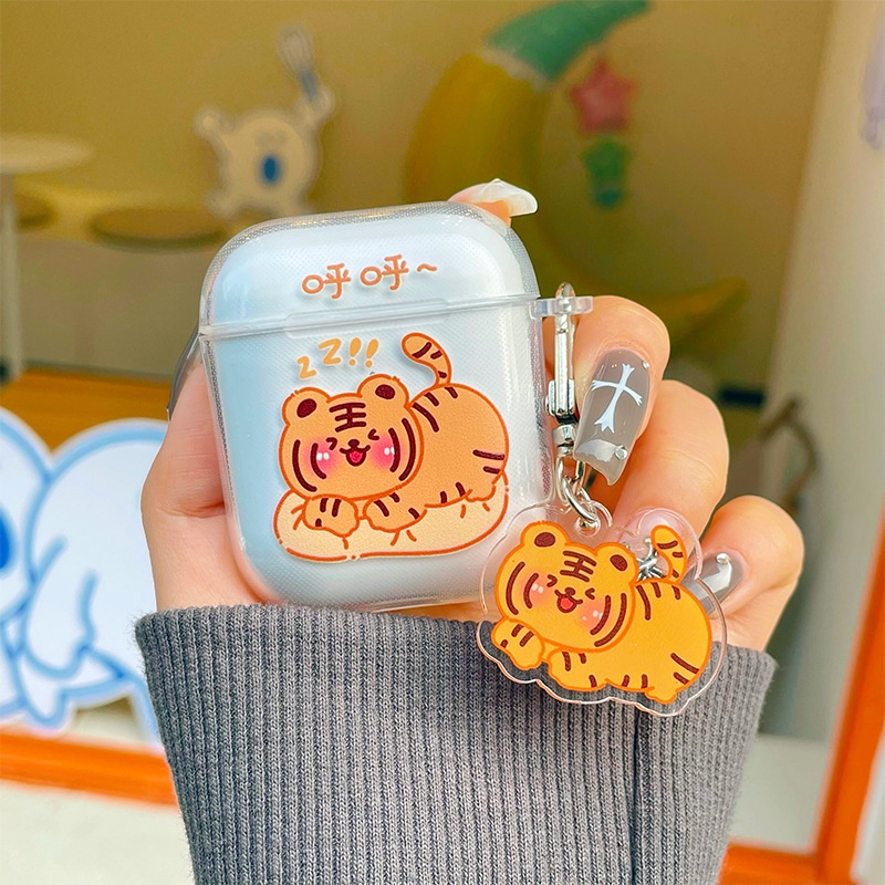 Kartun Harimau Bluetooth Earphone Case Hewan Lucu Transparan Lembut TPU TWS Cover Untuk Airpods 1 2 3 Pro 2 PRO2 Airpods3 Pelindung