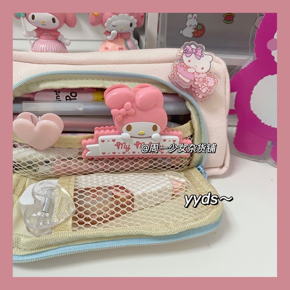 ℗Tempat pensil kanvas kapasitas besar, gadis sederhana, imut, kecil, banyak fungsi, tas penyimpanan kreatif berwarna merah bersih, tempat pensil alat tulis