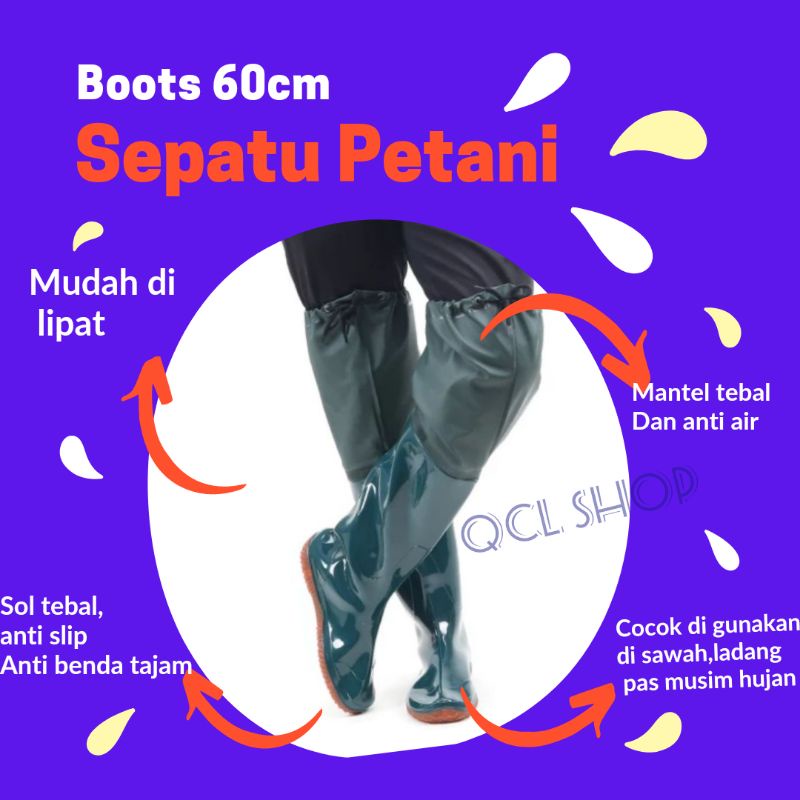 SEPATU BOOTS KARET PANJANG PREMIUM SEPATU BOOT SAWAH SEPATU BOOT PETANI SEPATU BOT KARET PRIA 60CM