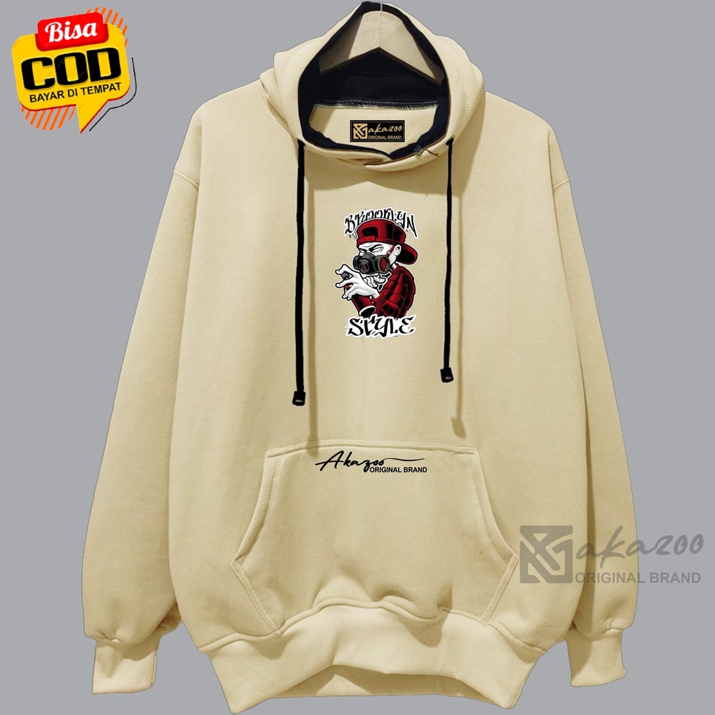 hoodie pria distro tebal keren viral 2022 akazoo warna cream BROKLYN STYLE sweater cowok kekinian unisex