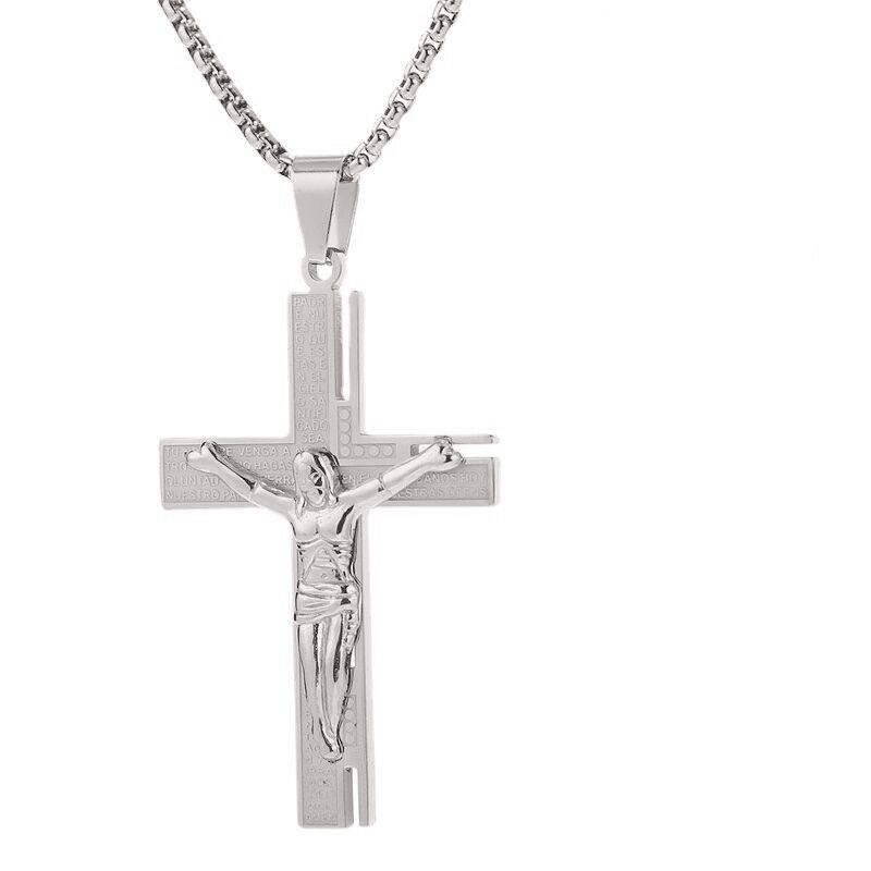 Kalung Liontin Salib Yesus Bahan Stainless Steel Gaya Hip Hop Untuk Pria