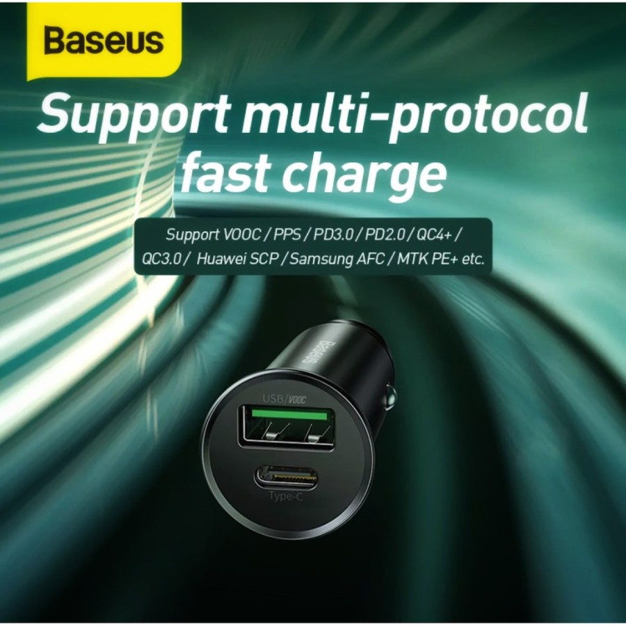 Baseus Original Car Charger Circular Metal USB Type C 30W 5A Fast Charging VOOC Casan Mobil Saver Ori Tipe C