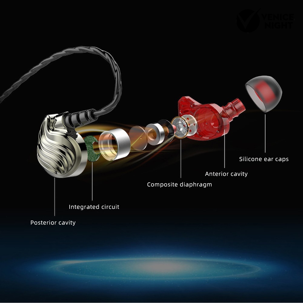 (VNEP) (Berkabel) S8 Quad-core Dual Moving Coil 3.5mm In-Ear HiFi 6D Earphone Musik Stereo