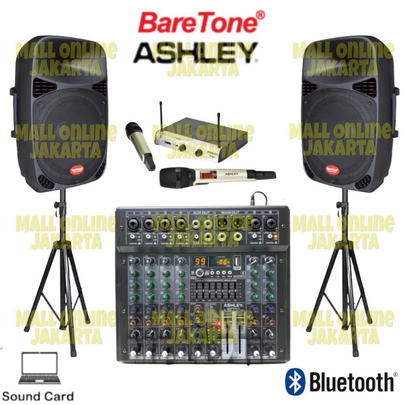 Paket sound system baretone 15 inch speaker aktif pasif mixer 6 channel