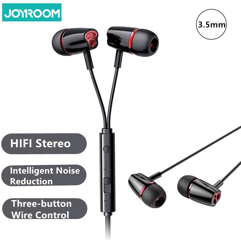 Joyroom Headset Earphone Kabel Stereo HIFI Jack 3.5mm Dengan Kontrol Tiga Tombol Untuk Musik / Call Mode