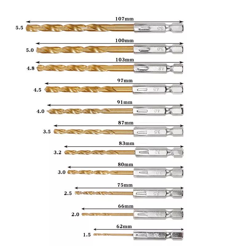 Nuansa - 13 Pcs Mata Bor Besi Baja Set HSS Titanium Power Drill Steel Hex Shank