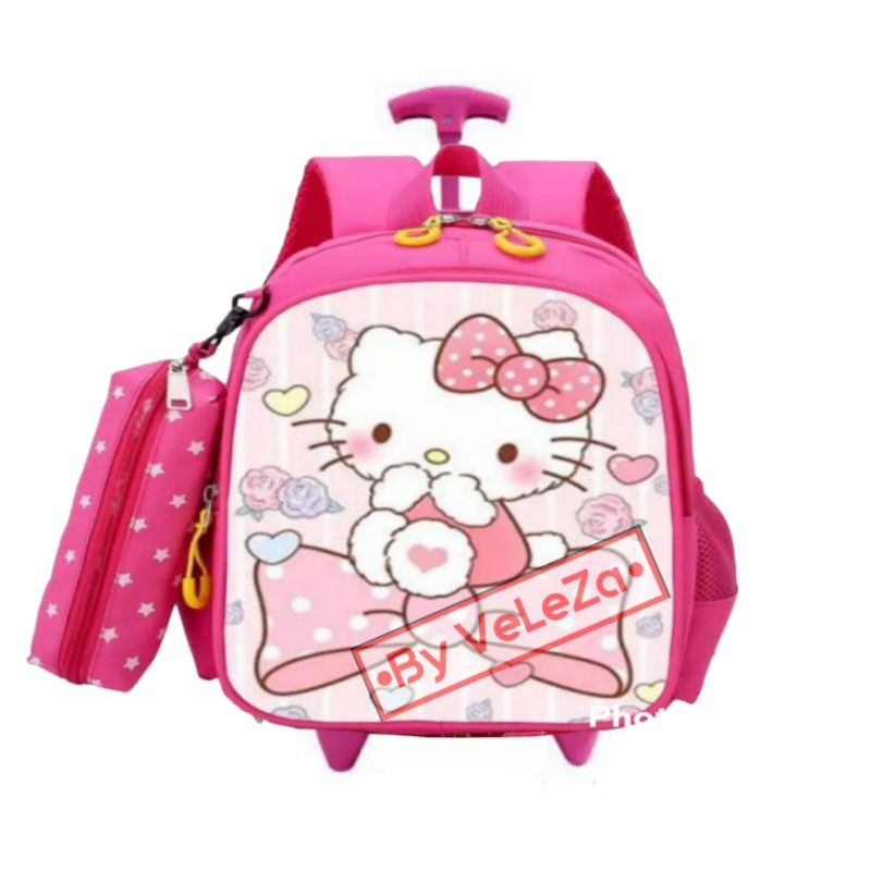 Tas ransel troli anak karakter hello Kitty 2in1 - tas + tempat pinsil