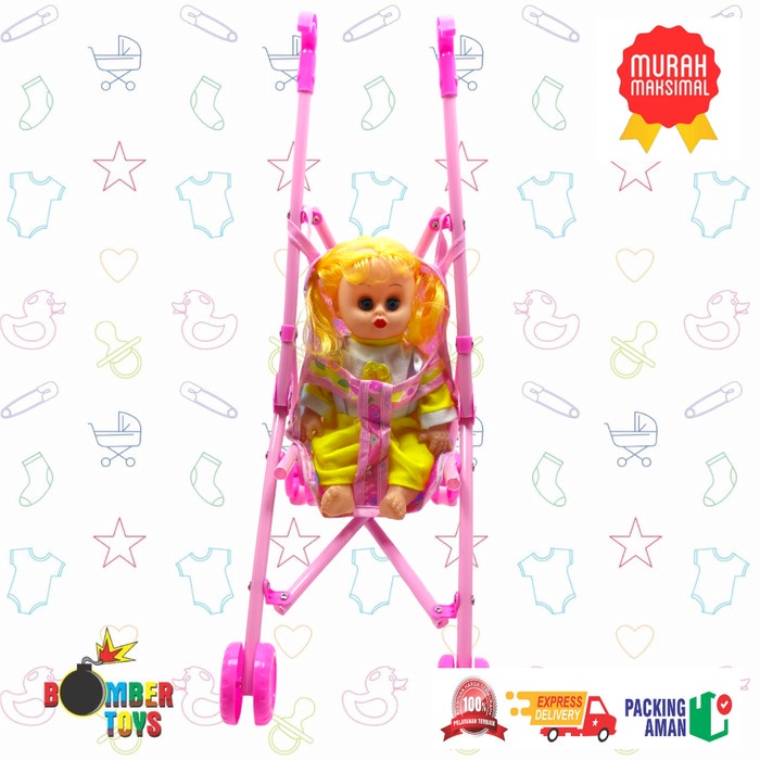 MAINAN DORONGAN BAYI BONEKA STROLLER BAYI 20186-1 Music Besar Jumbo papa Mama Ic