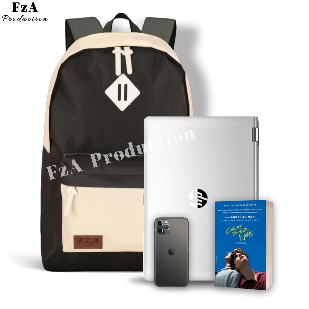 FzA Official - Tas Ransel Gendong Laptop Distro Sekolah Kuliah Pria Wanita Backpack Murah Original Tas Punggung Laptop - Black Cream