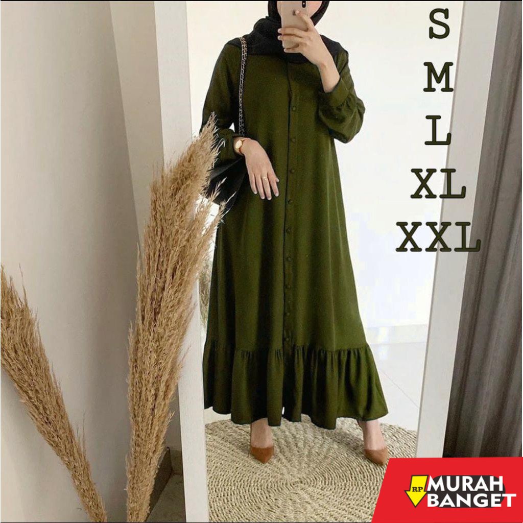model gamis kombinasi polos terbaru 2022 (COD) Bella Gamis Moscrepe 8 Warna / Dress Muslimah / Gamis