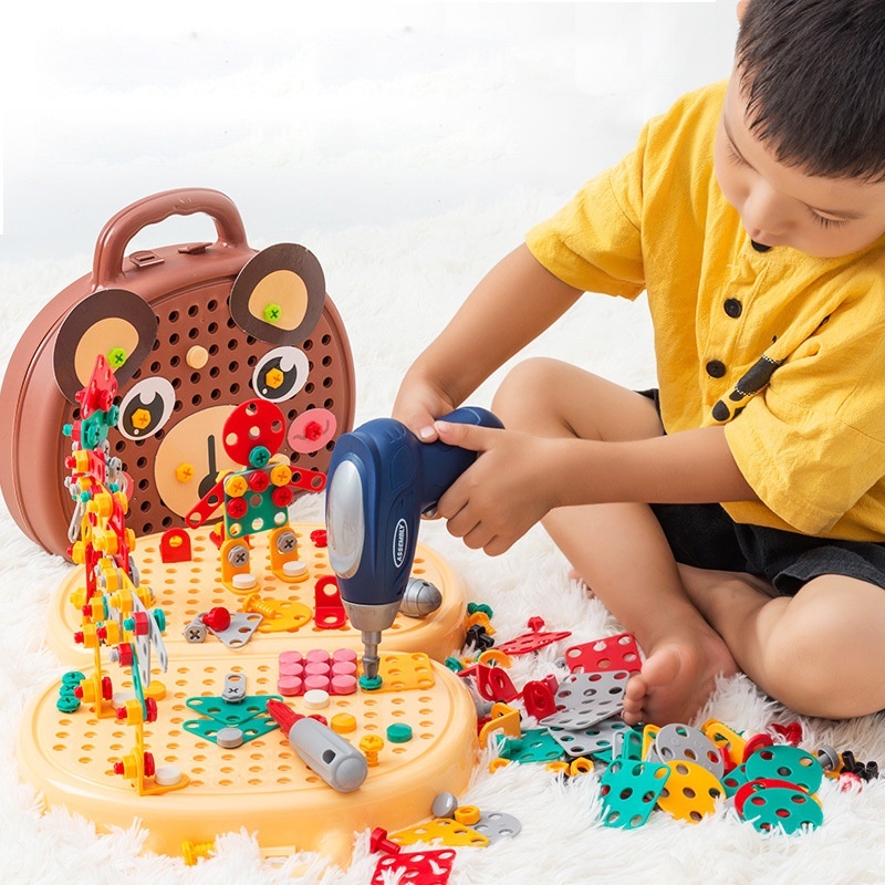 Set mainan Puzzle Bor Blok Bangunan Konstruksi Bentuk Hewan Untuk Edukasi Anak Laki-Laki Dan Perempuan 4 Tahun