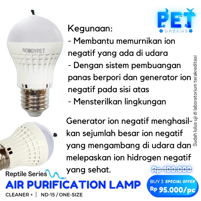 LAMPU LED PEMBERSIH UDARA KANDANG REPTIL REPTILE AIR PURIFIER SULCATA