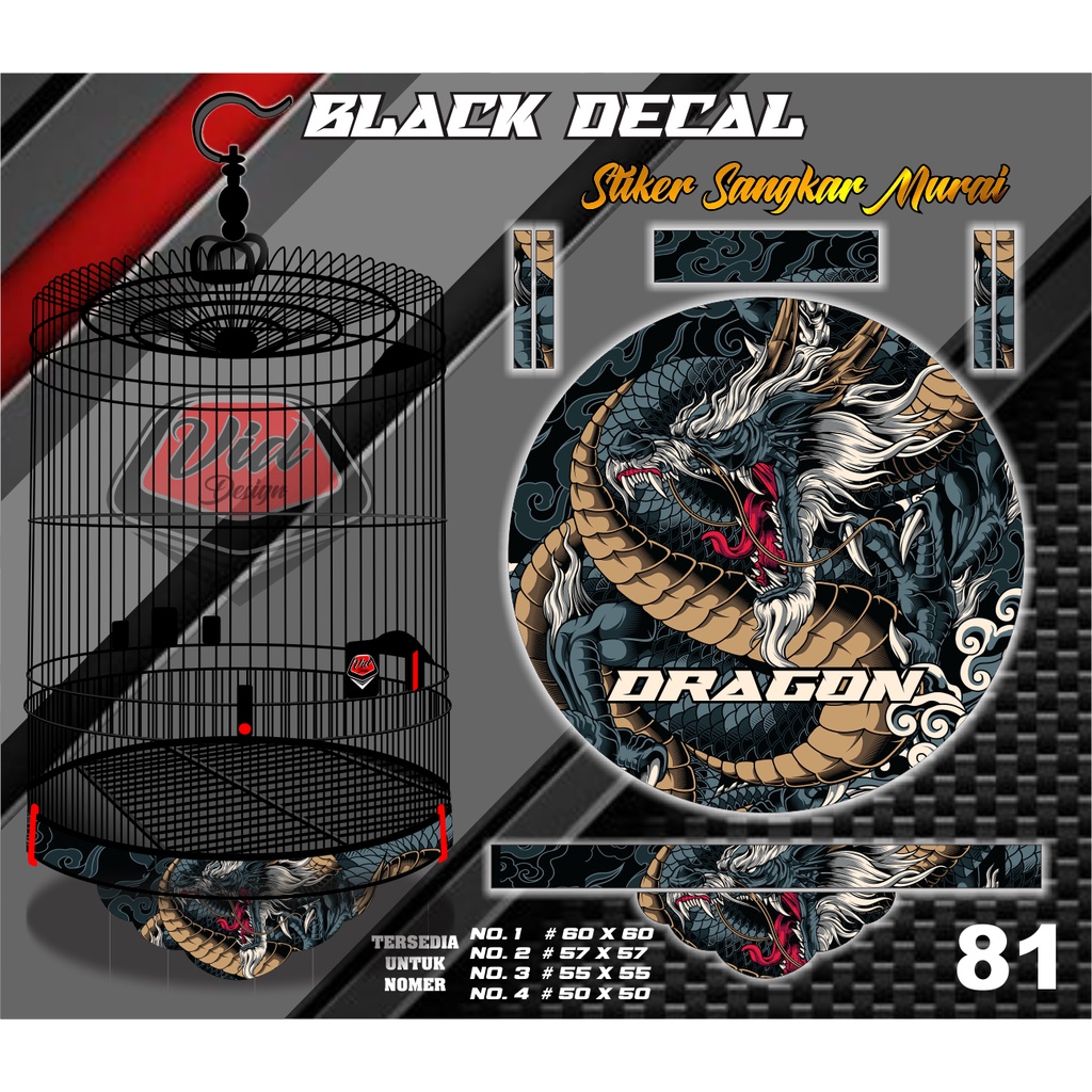 Decal Stiker Sangkar Kandang Burung Murai Motif Dragon No 1 2 3 4