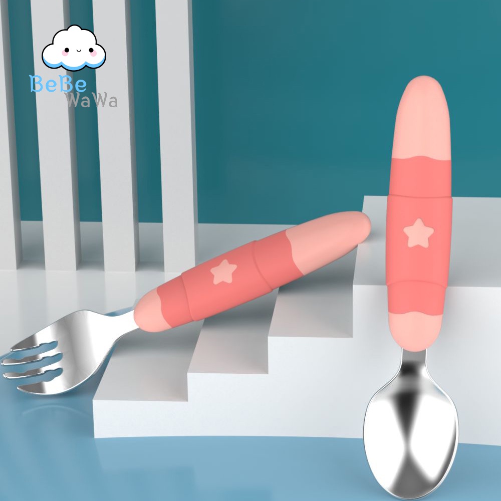 BeBeWaWa Stainless Baby Spoon &amp; Fork Set - Sendok &amp; Garpu Makan Bayi &amp; Anak