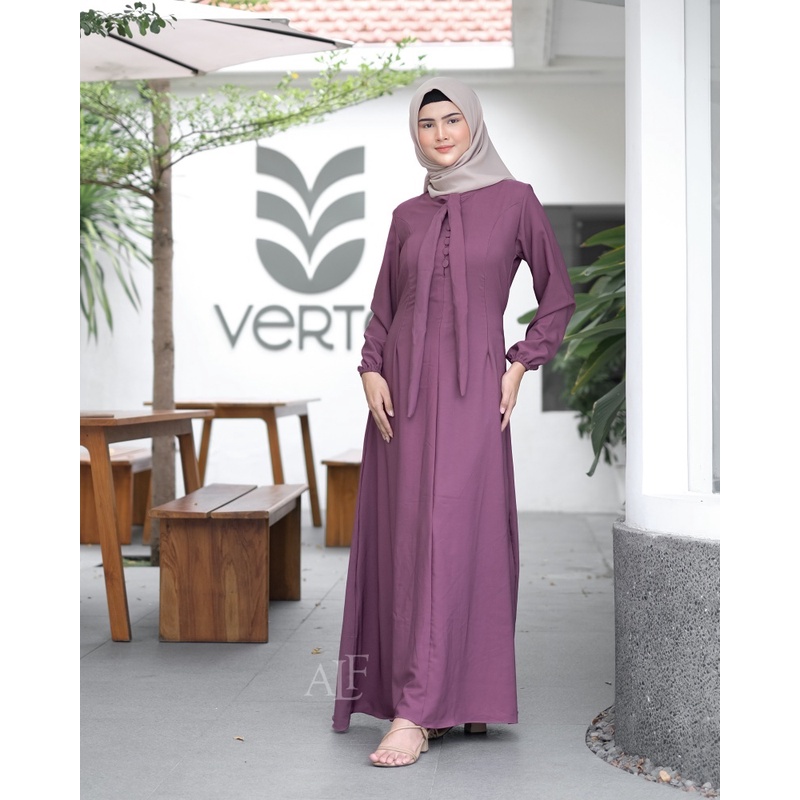 Sierra Dress by Alfaina | Gamis Kerah Pita Slim Look Korean Style