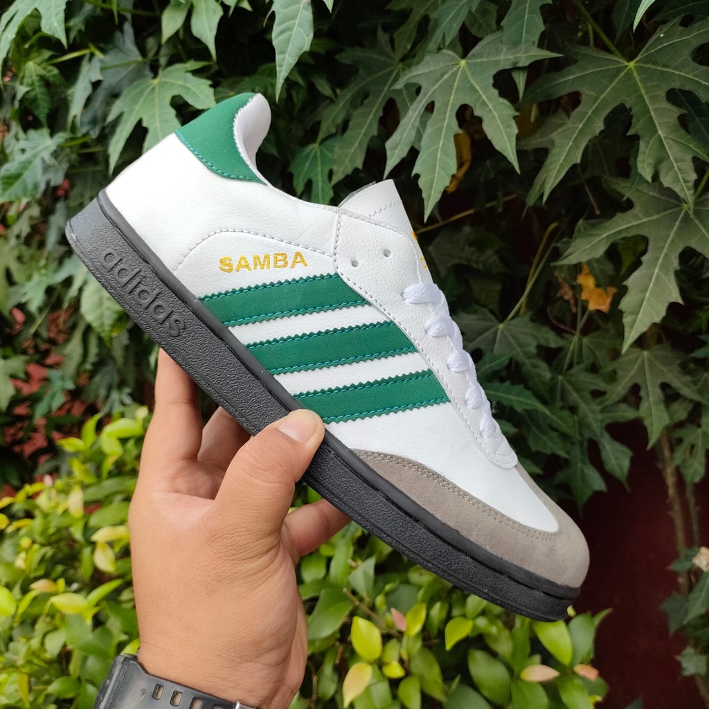 SEPATU SNEAKERS KASUAL PRIA ADIDASsss SAMBA PUTIH LIS HIJAU SNEAKERS PRIA TERLARIS BONUS KAOS KAKI