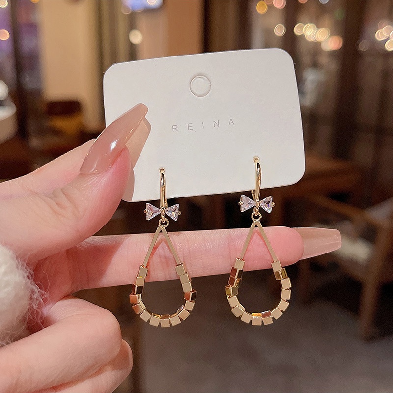 Anting Gantung Sterling silver 925 Model Pita Dengan Batu Zircon Mewah Untuk Wanita