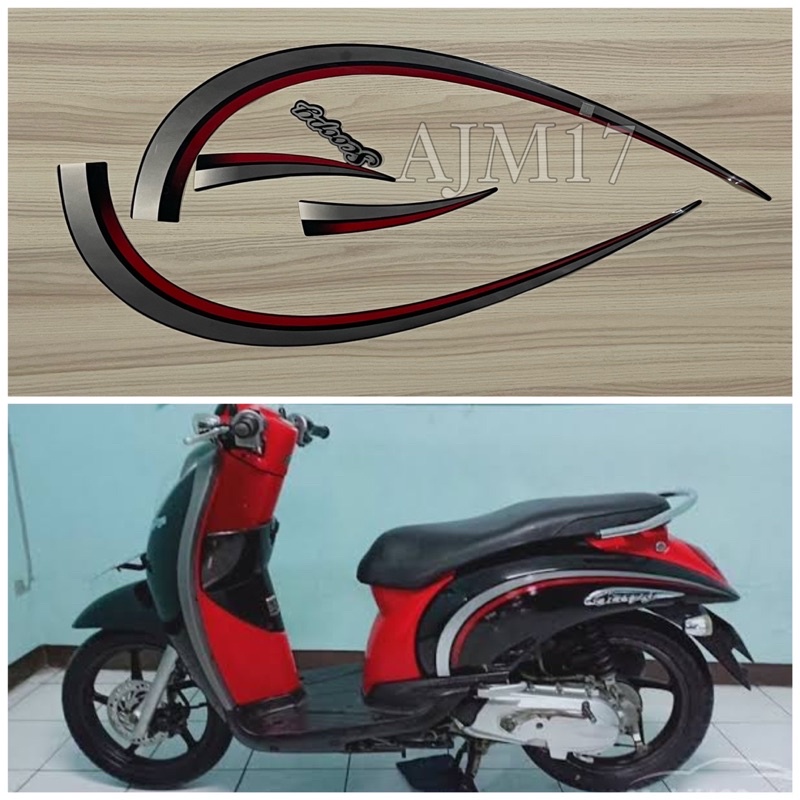 STIKER STRIPING SCOOPY CARBU 2012 HITAM MERAH