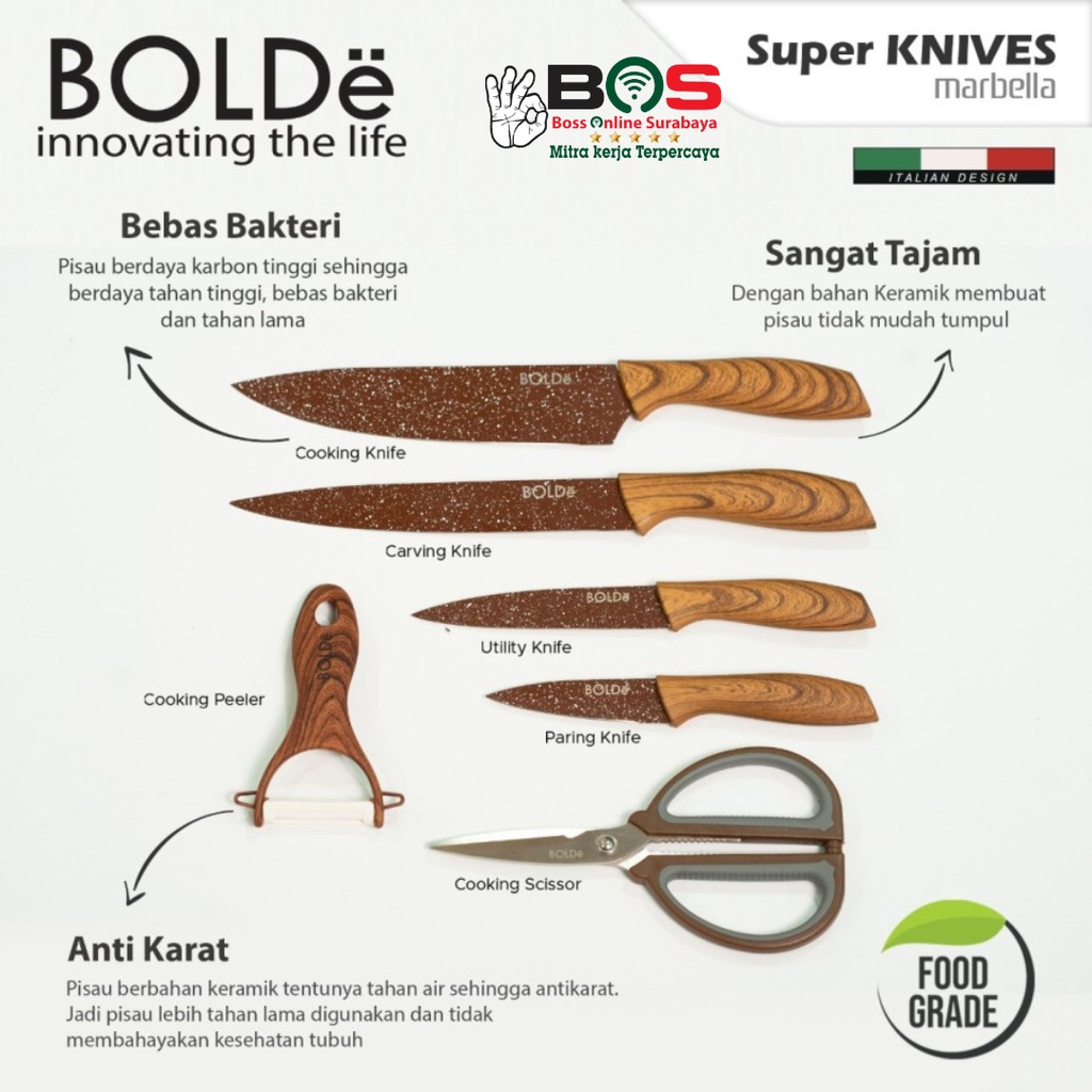 BOLDe Super Knives Marbella 6 Pcs Pisau Gunting Dapur Pisau Set Bolde isi 6 Pcs