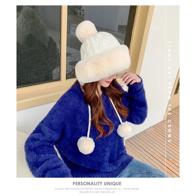 Topi Bulu Pompom Musim Dingin Winter Fur Hat